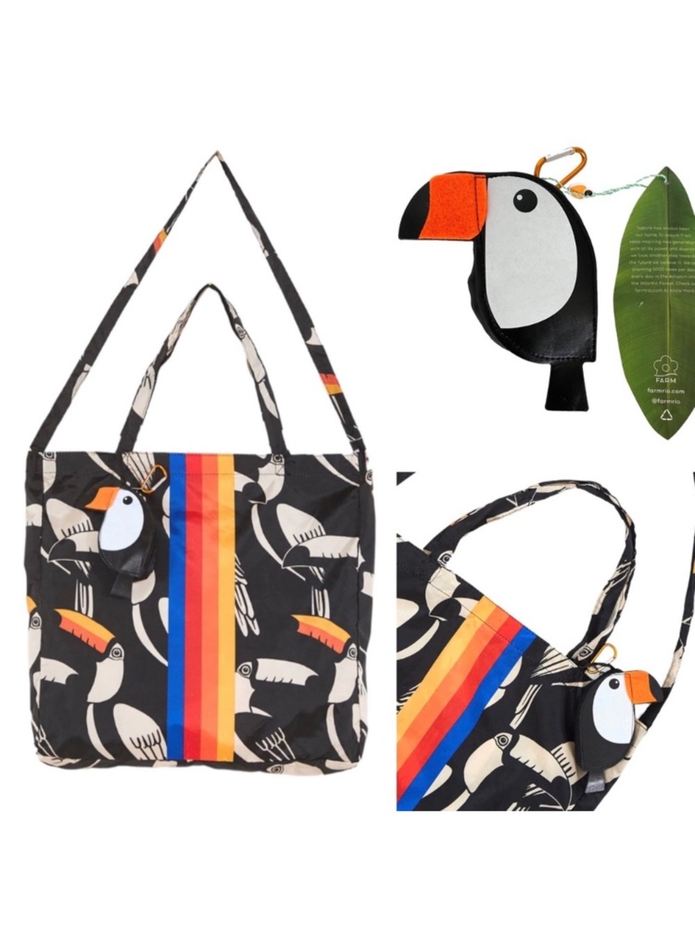NEW FARM Rio Toucan Fruit Foldable Tote Bag w/ Detachable Case Pouch Tropical - Picture 4 of 6